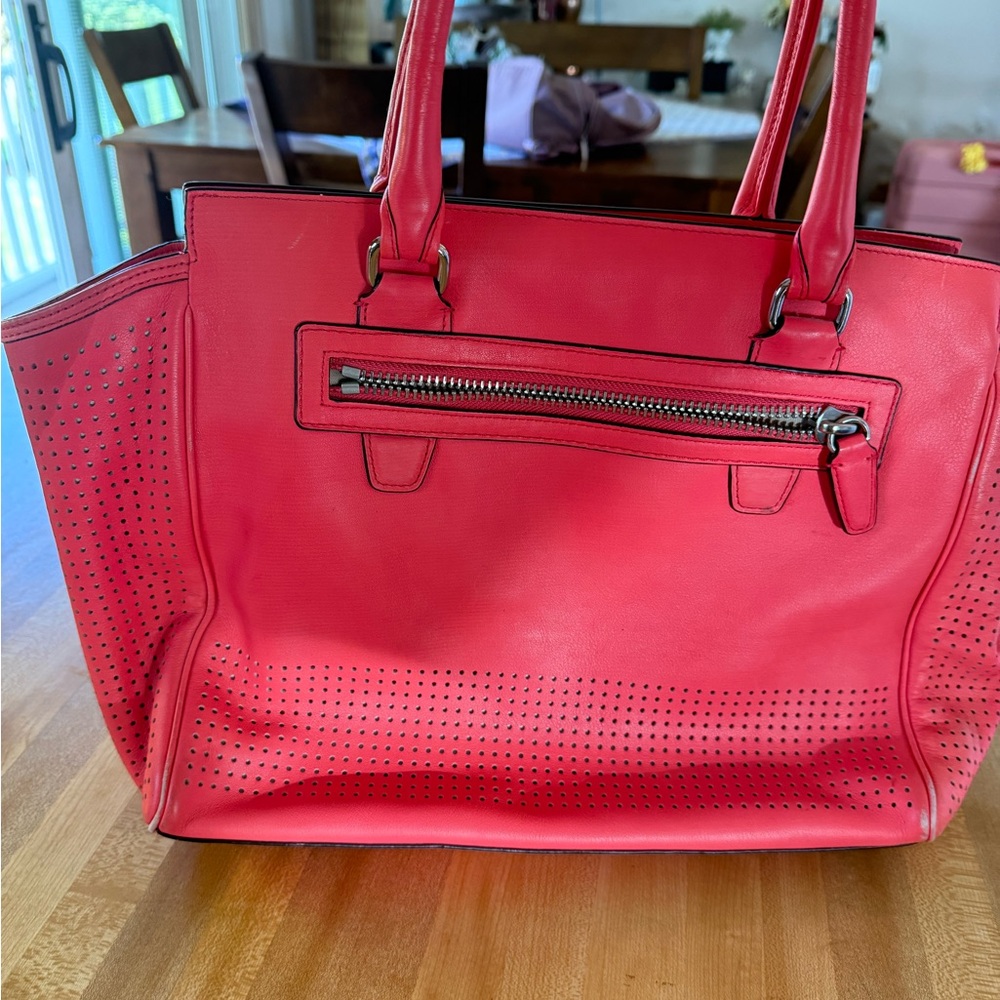 Coach Red Perforated Leather Shoulder Tote